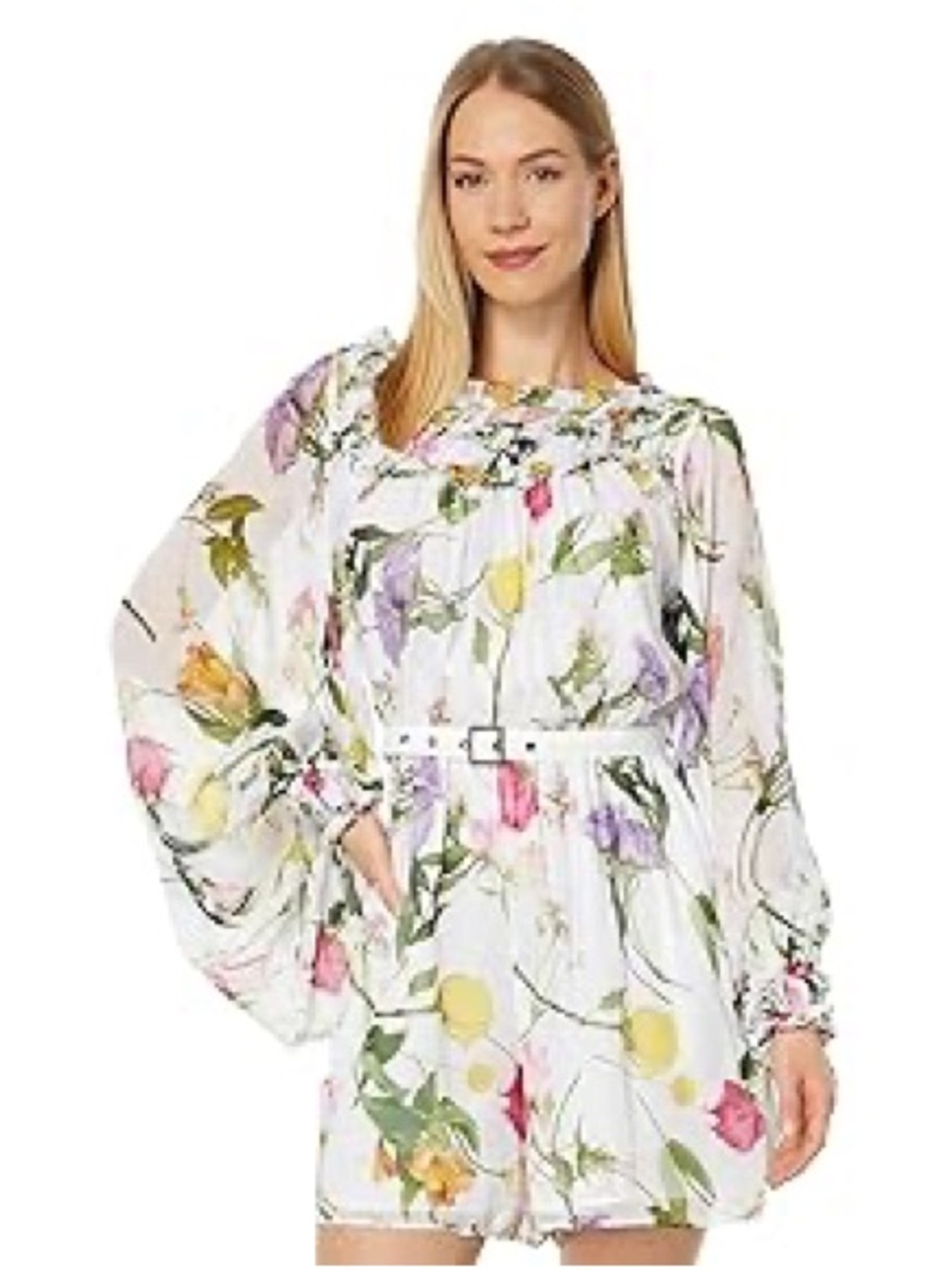 New Ted Baker Ruffle Playsuit with Blouson Sleeves White 2 (US 6)